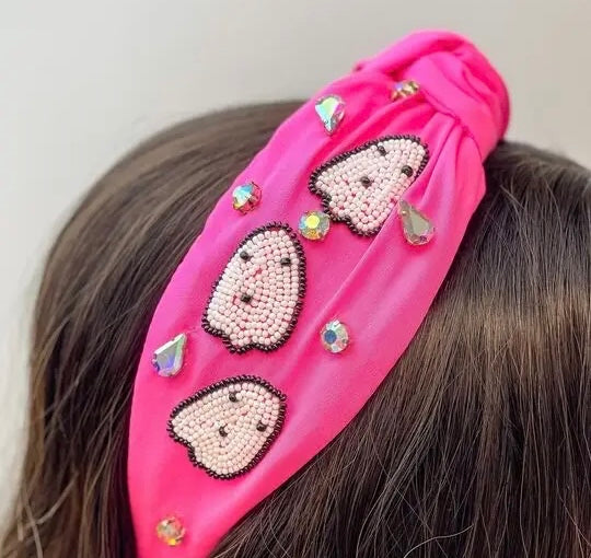 Hot Pink Ghosties - Beaded Headband