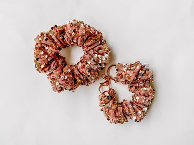 Rose Gold // Velvet Sequin Scrunchie & Keychain